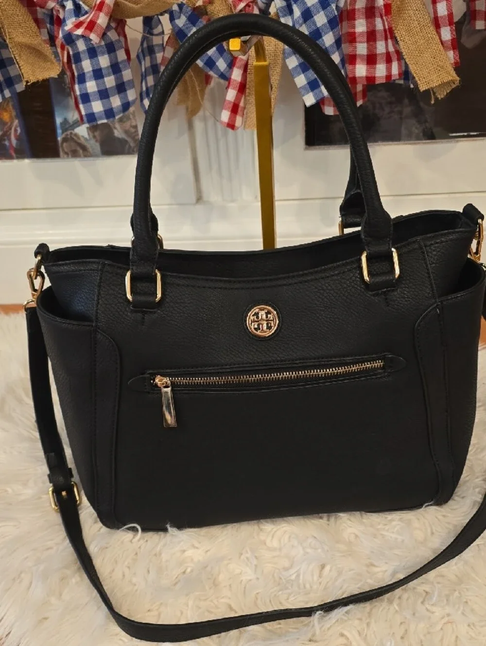 Tory Burch Black Pebble Leather Tote